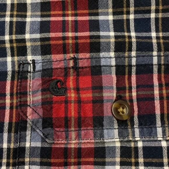 Carhartt Shirt Mens XL Red Plaid Oxford Relaxed Fit Button Up Long Sleeve Twill - Picture 4 of 11